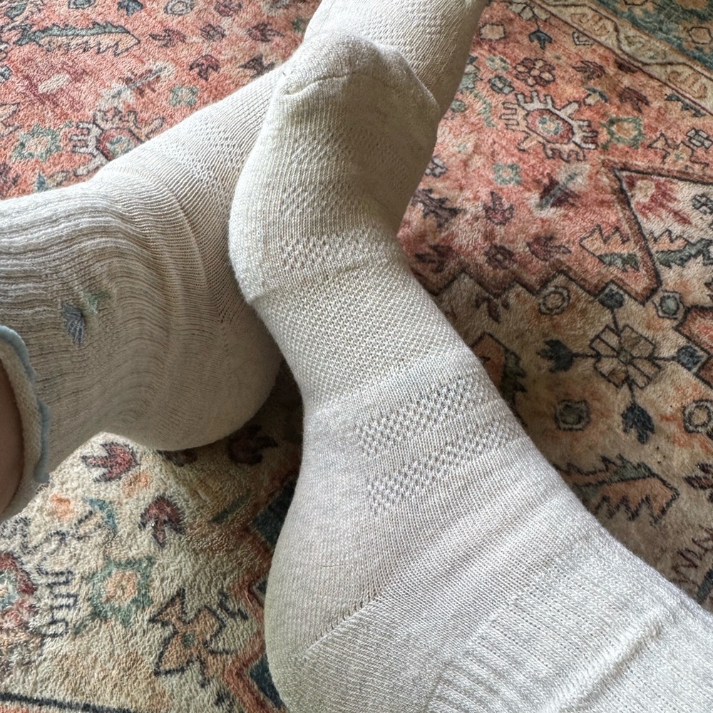 Worn Woman’s cream crew socks - Picture 2 of 5